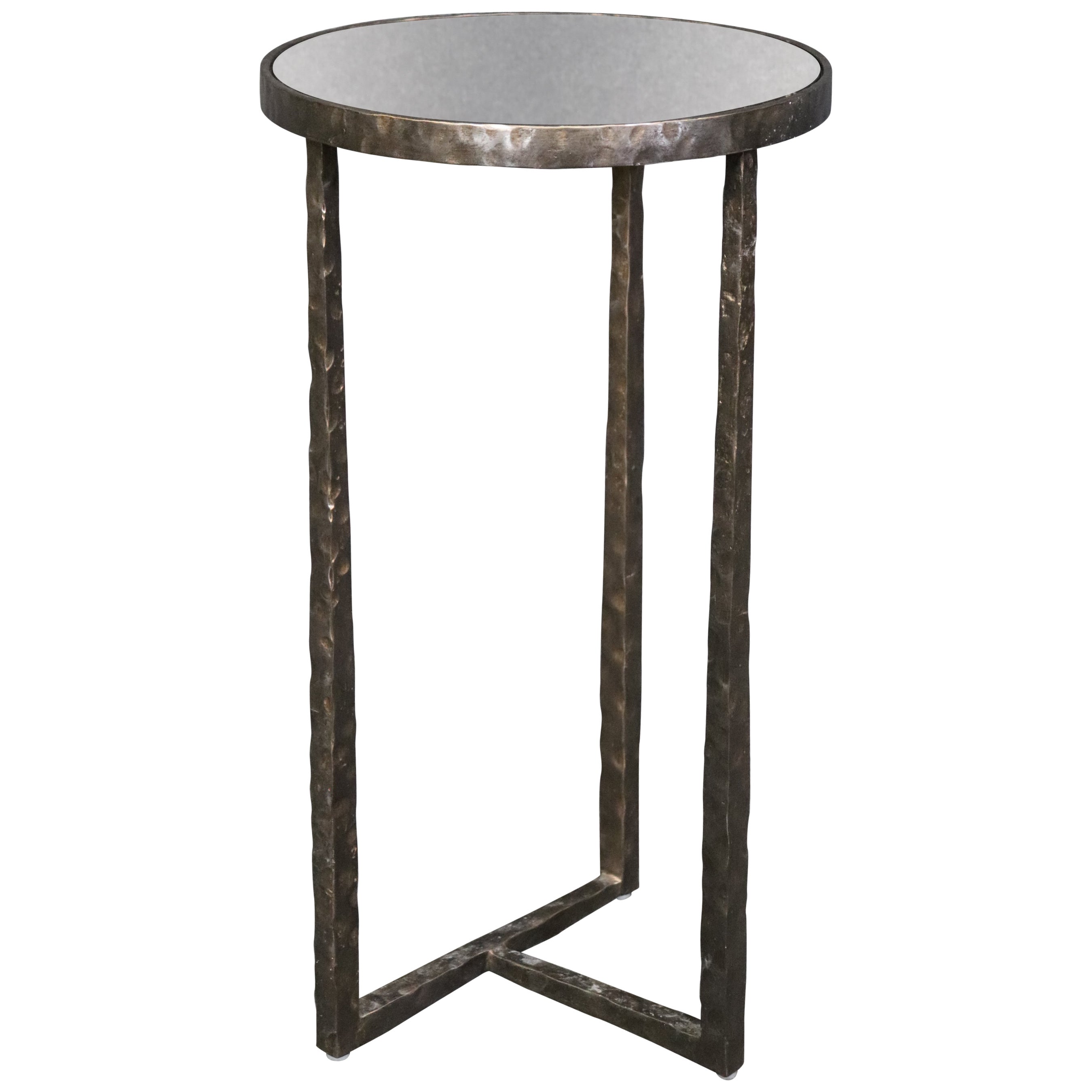 Mid Century Modern Giacometti Style Verspiegelte Platte End Tisch, Beistelltisch im Angebot