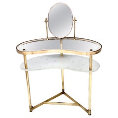 Vintage Glass and Brass Vanity Table and a Starry Glass Shelf by Luigi Brusotti