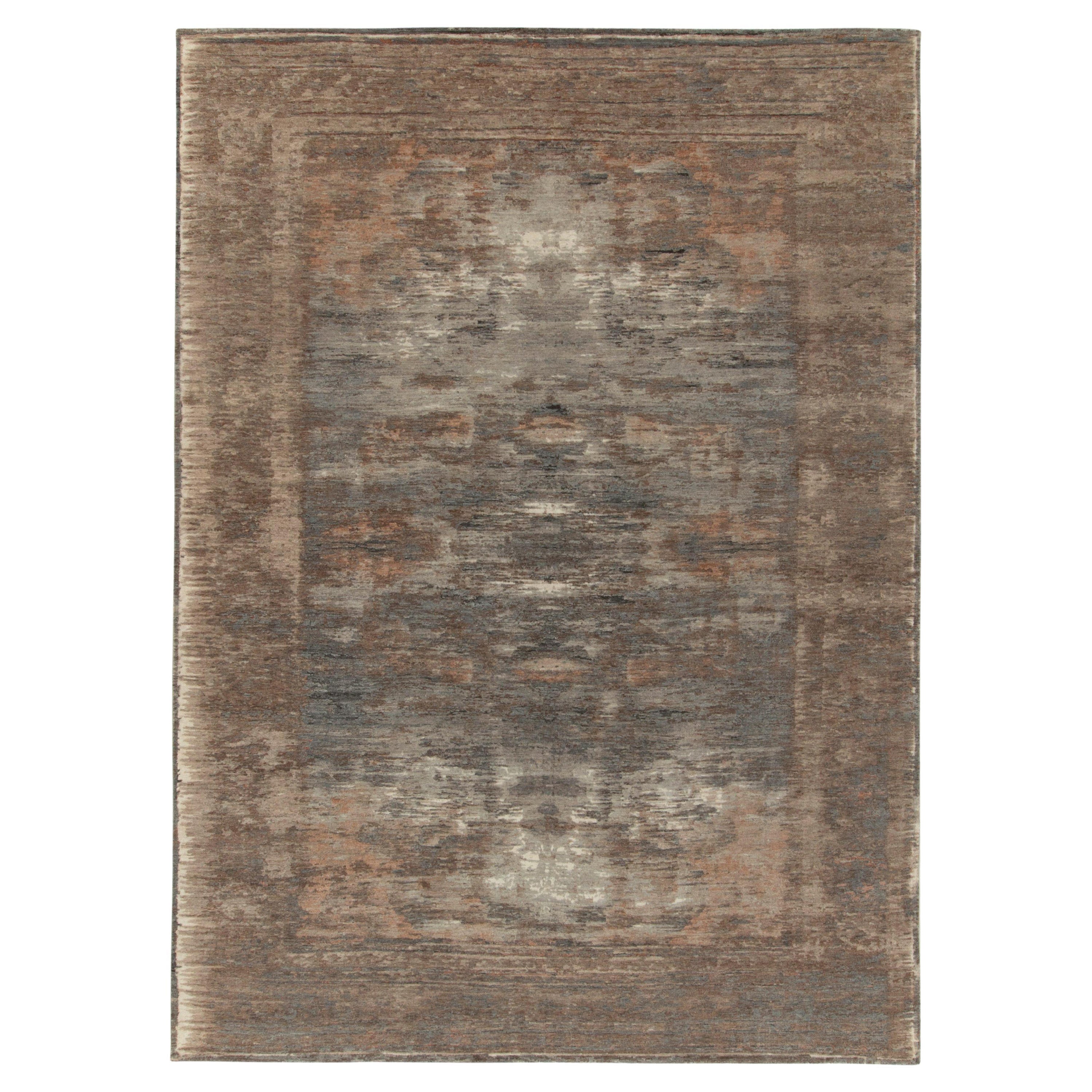 Rug & Kilim's Hand-Knotted Abstract Rug in Gray, Beige-Brown Painterly Pattern