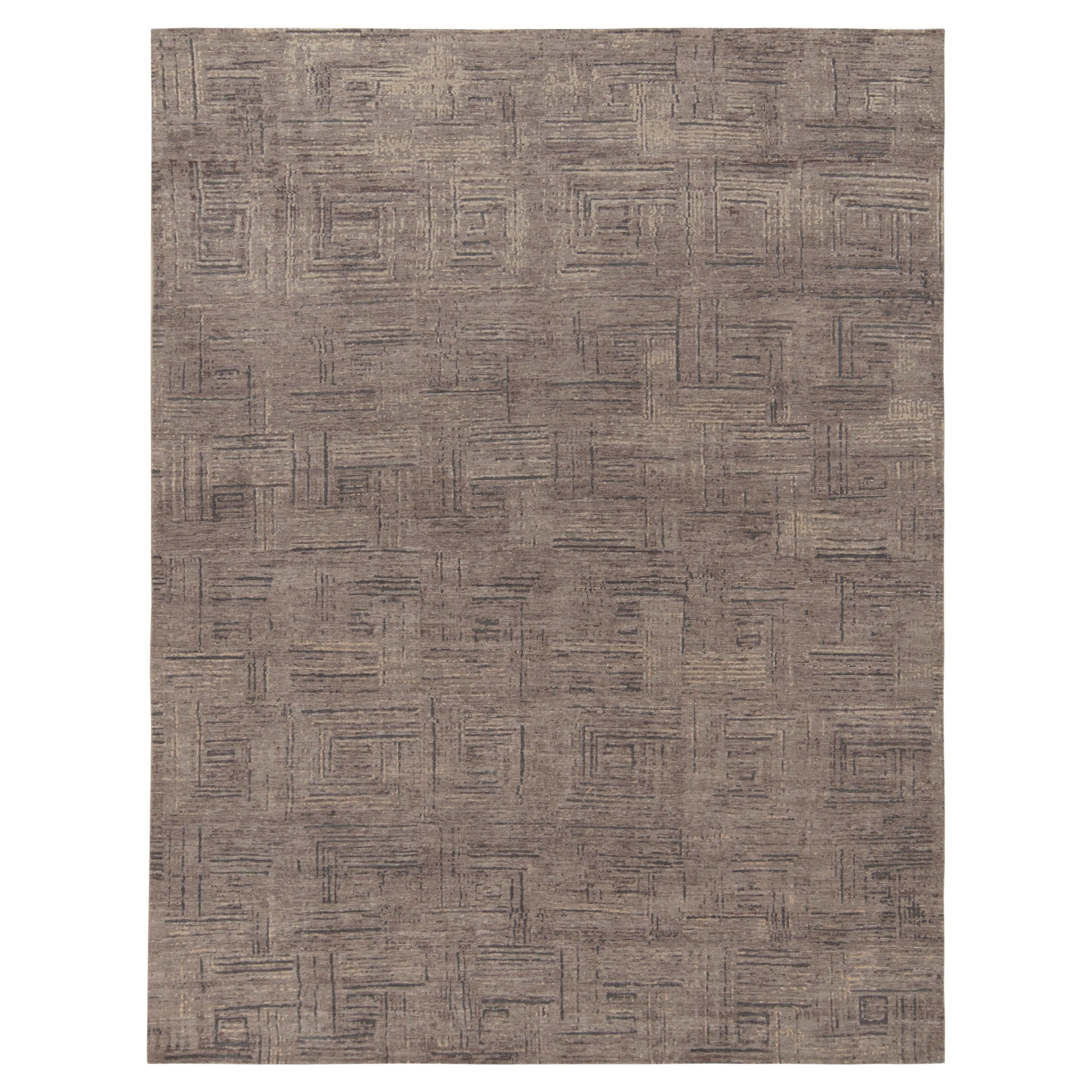 Rug & Kilim's Hand-Knotted Abstract Rug in Grey, Beige-Brown Geometric Pattern For Sale