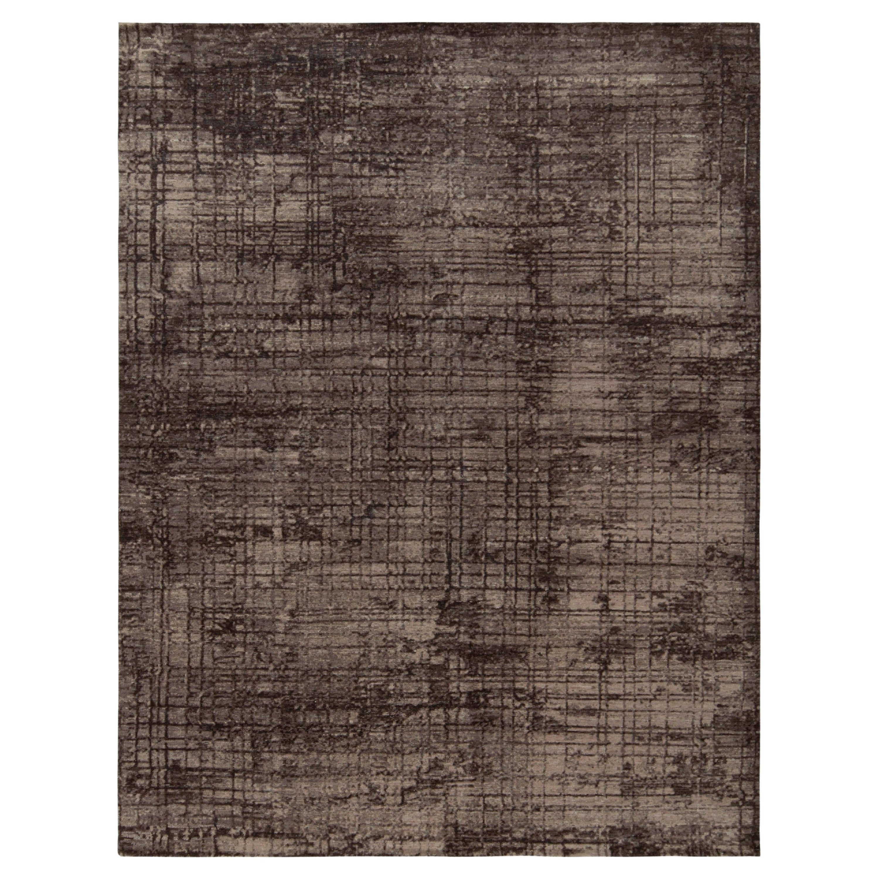 Rug & Kilim's Hand-Knotted Abstract Rug in a Brown, Black Painterly Pattern For Sale