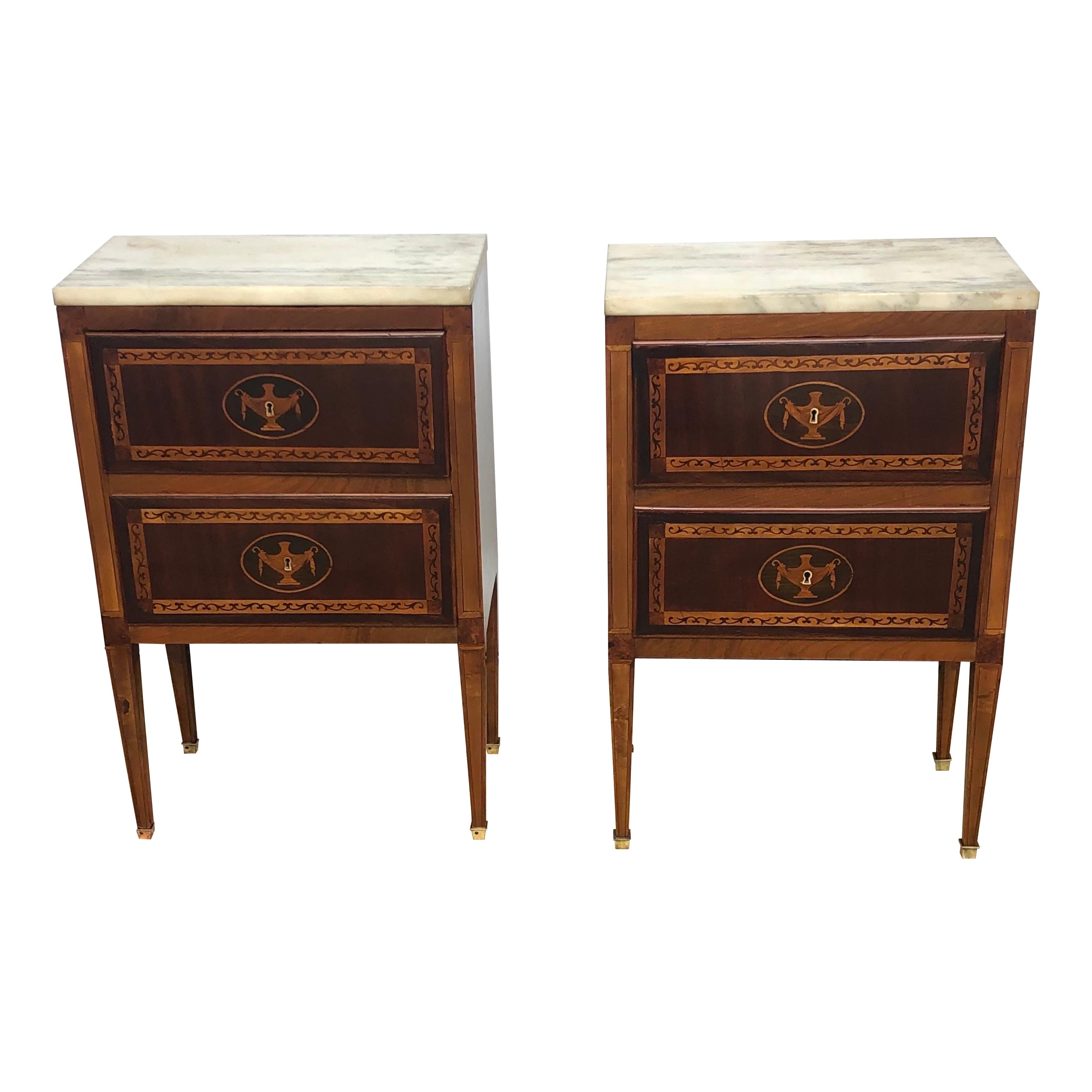 Italian Neoclassical Commode with Marble Top and Marquetry, 18th Century  For Sale