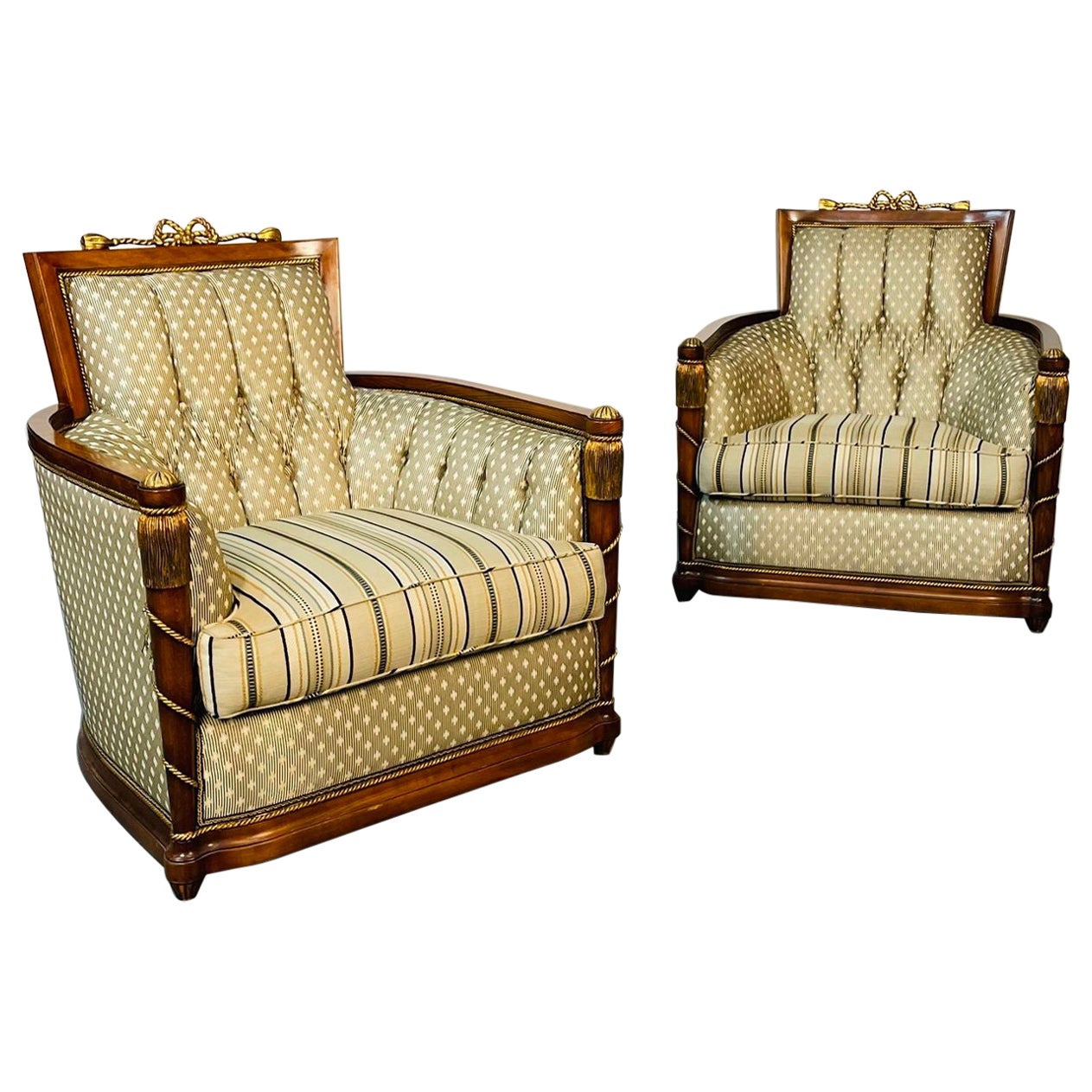 Pair of Grosfeld House Hi Back Arm Chairs, Bergere or Lounge Chairs