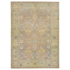 Oversize Modern Floral Sultanabad Wool Rug with Brown Field