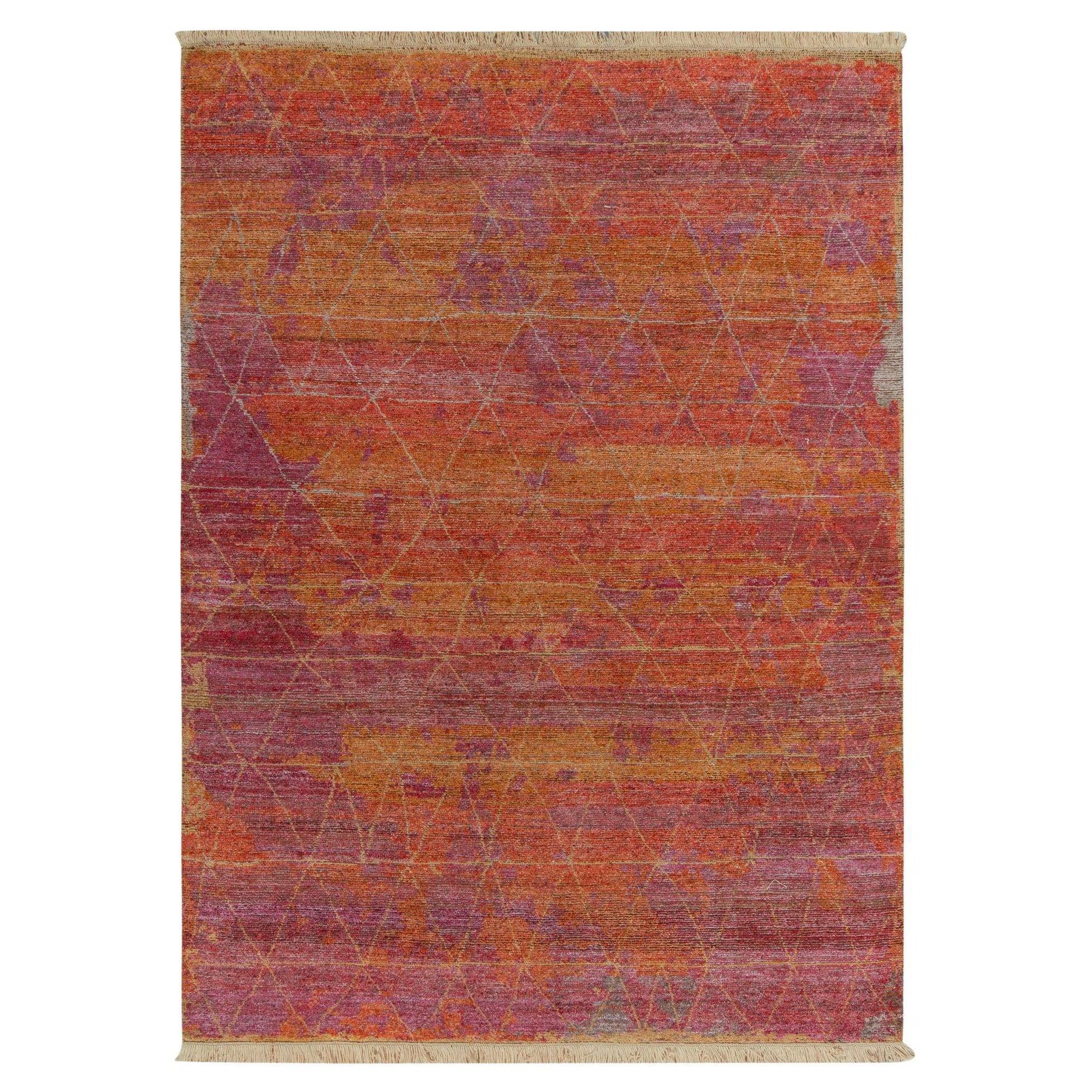 Rug & Kilim’s Hand-Knotted Rug in Gold, Red, Geometric Patterns For Sale