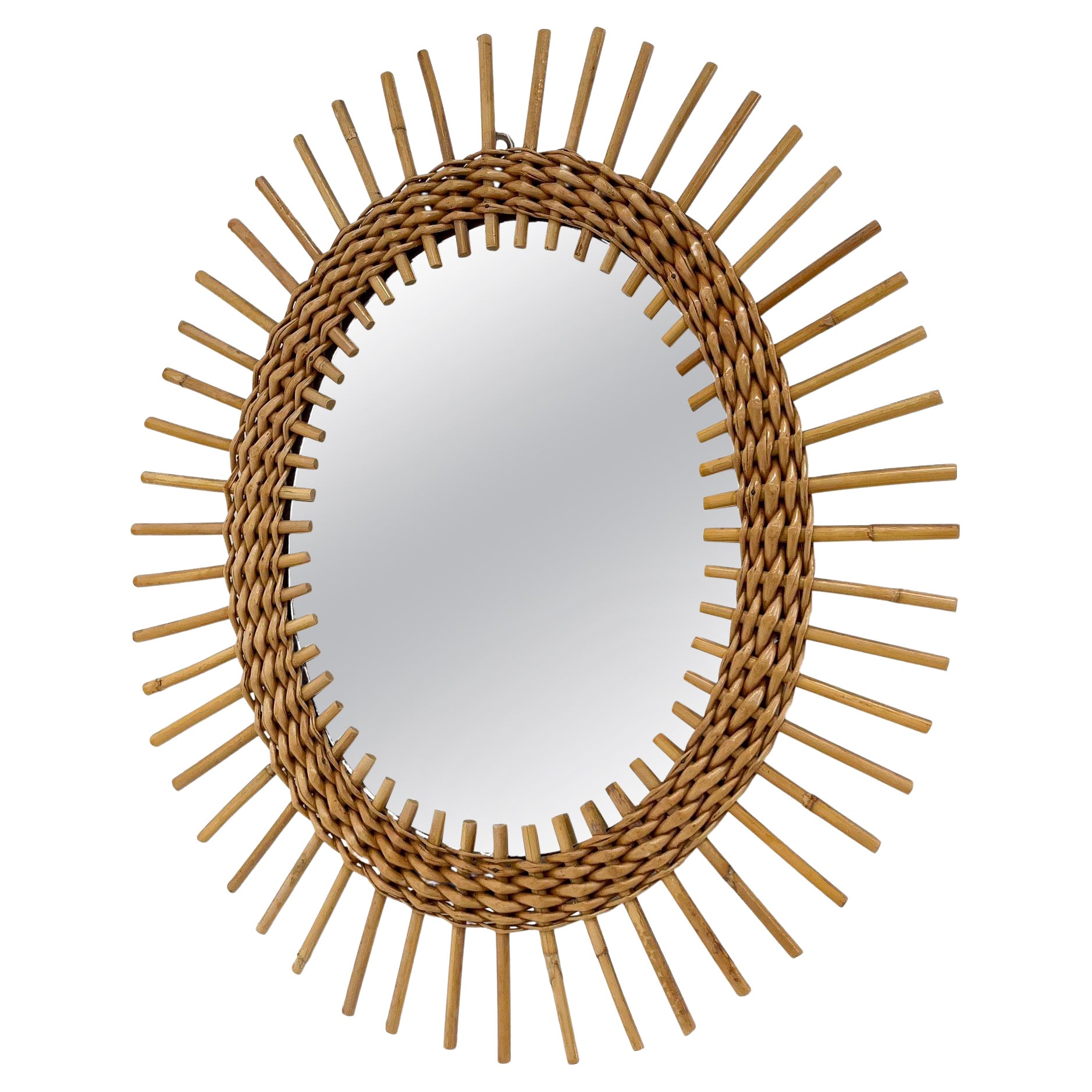 Vintage Rattan Oval Wall Mirror