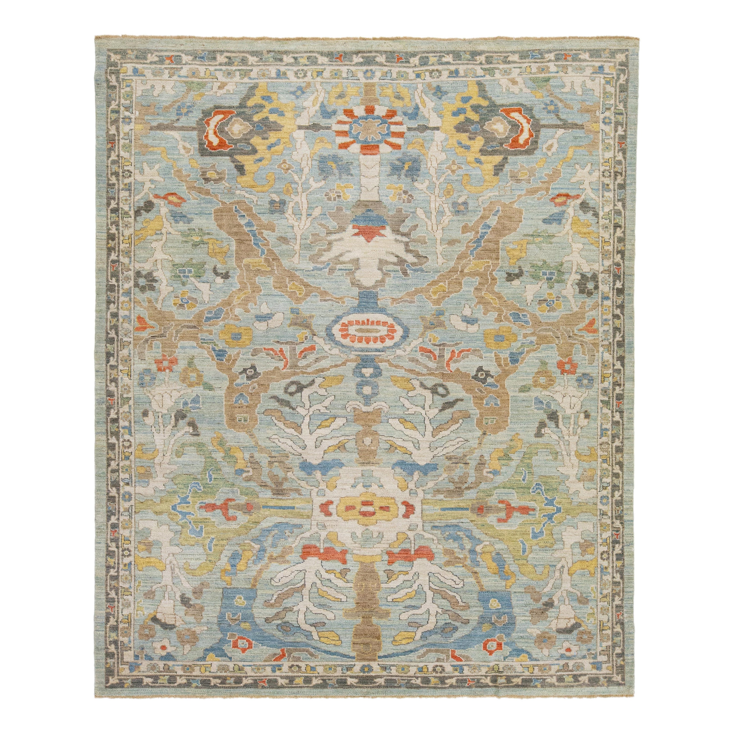 Modern Multicolor Sultanabad Room Size Wool Rug with Allover Motif For Sale