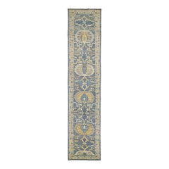 Floral Modern Sultanabad Long Wool Runner in Navy Blue