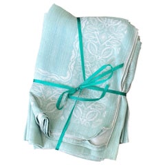 Antique 1910 Seafoam Polished Cotton Napkins, Set of 8