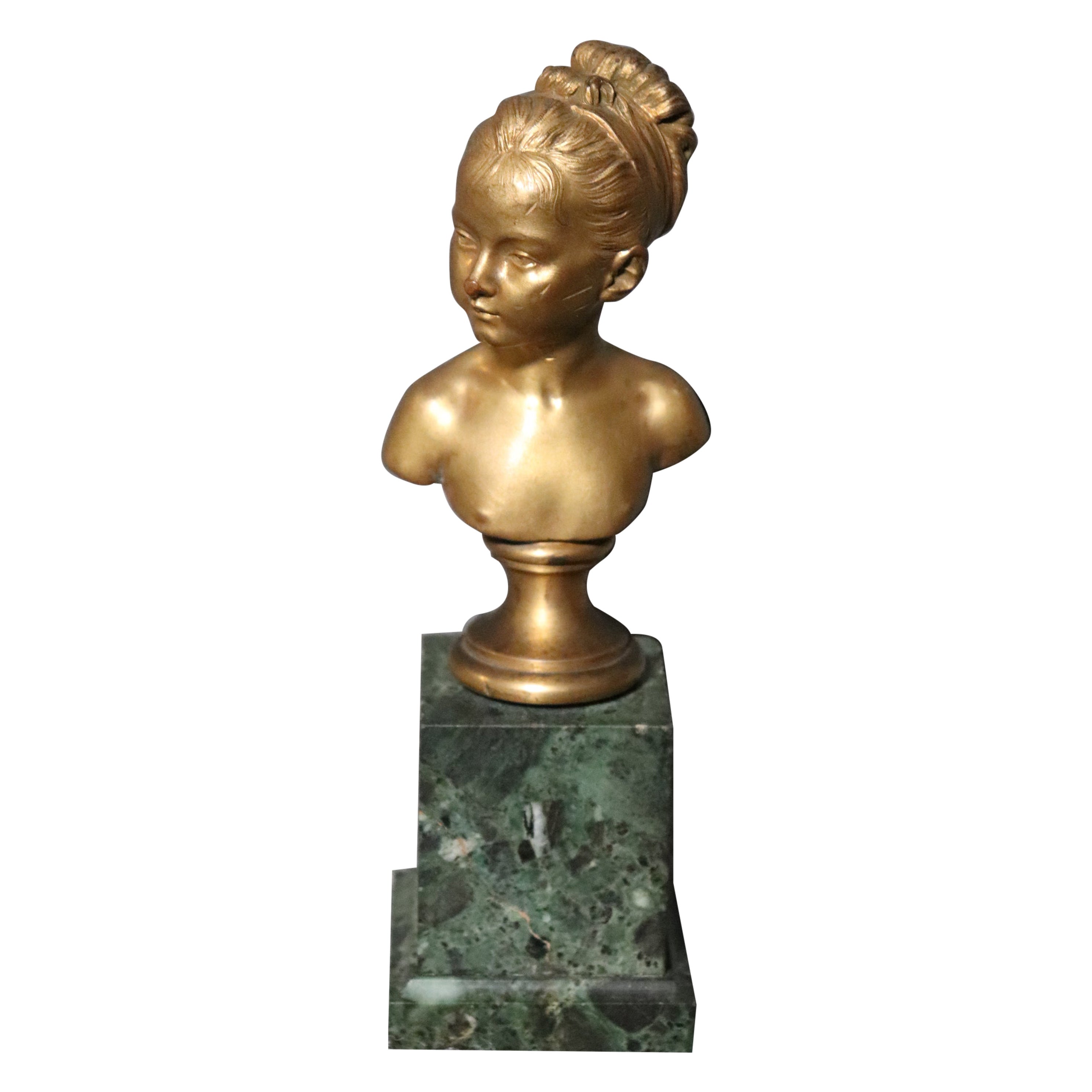 Buste en bronze doré et marbre de Louise Brogniart d'après Houdon signé Thiebaut Freres