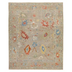 Tapis contemporain en laine marron de Sultanabad à motifs floraux
