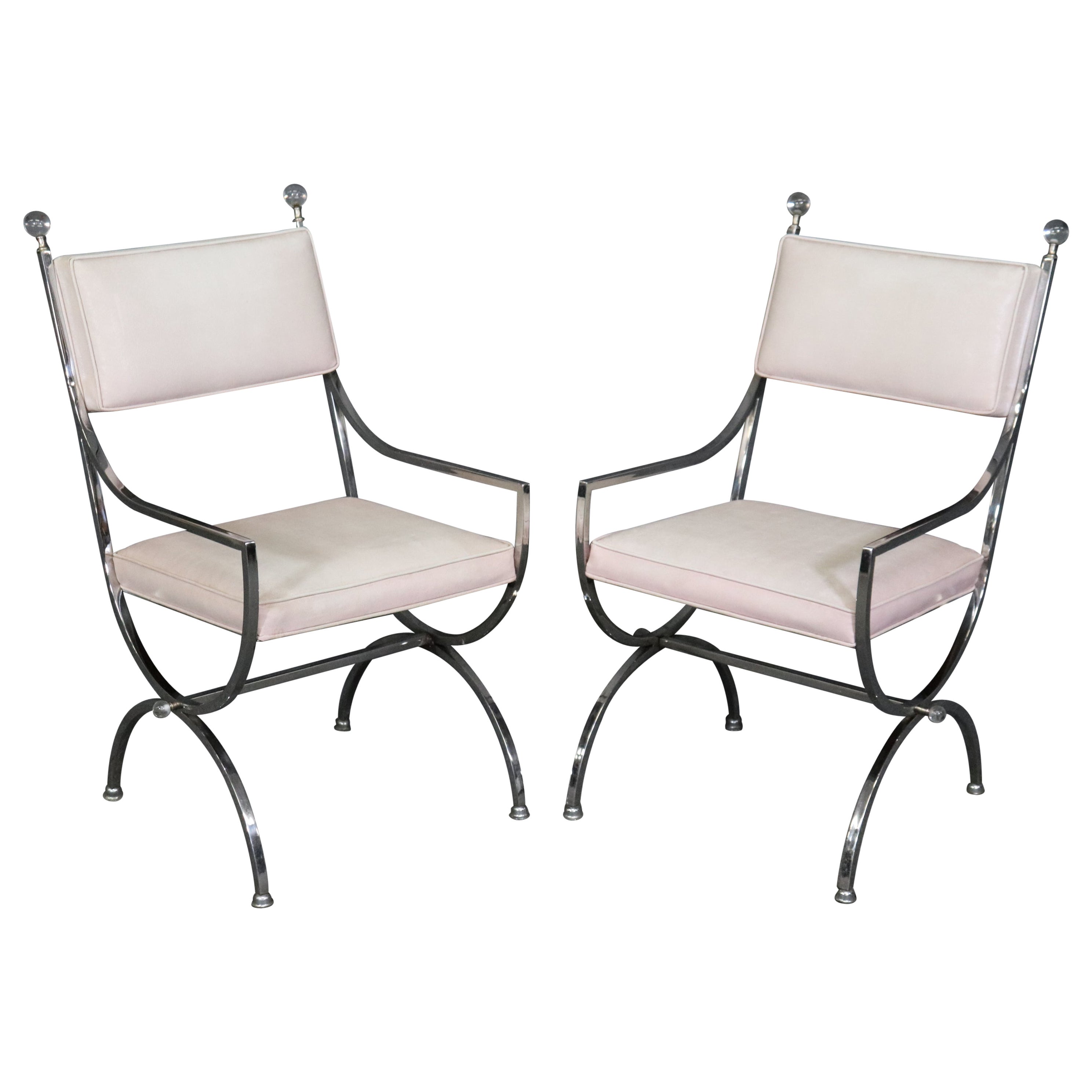 Pair of MCM Hollywood Regency Jacques Adnet Style Chrome and Lucite Armchairs