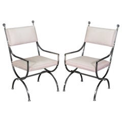 Vintage Pair of MCM Hollywood Regency Jacques Adnet Style Chrome and Lucite Armchairs