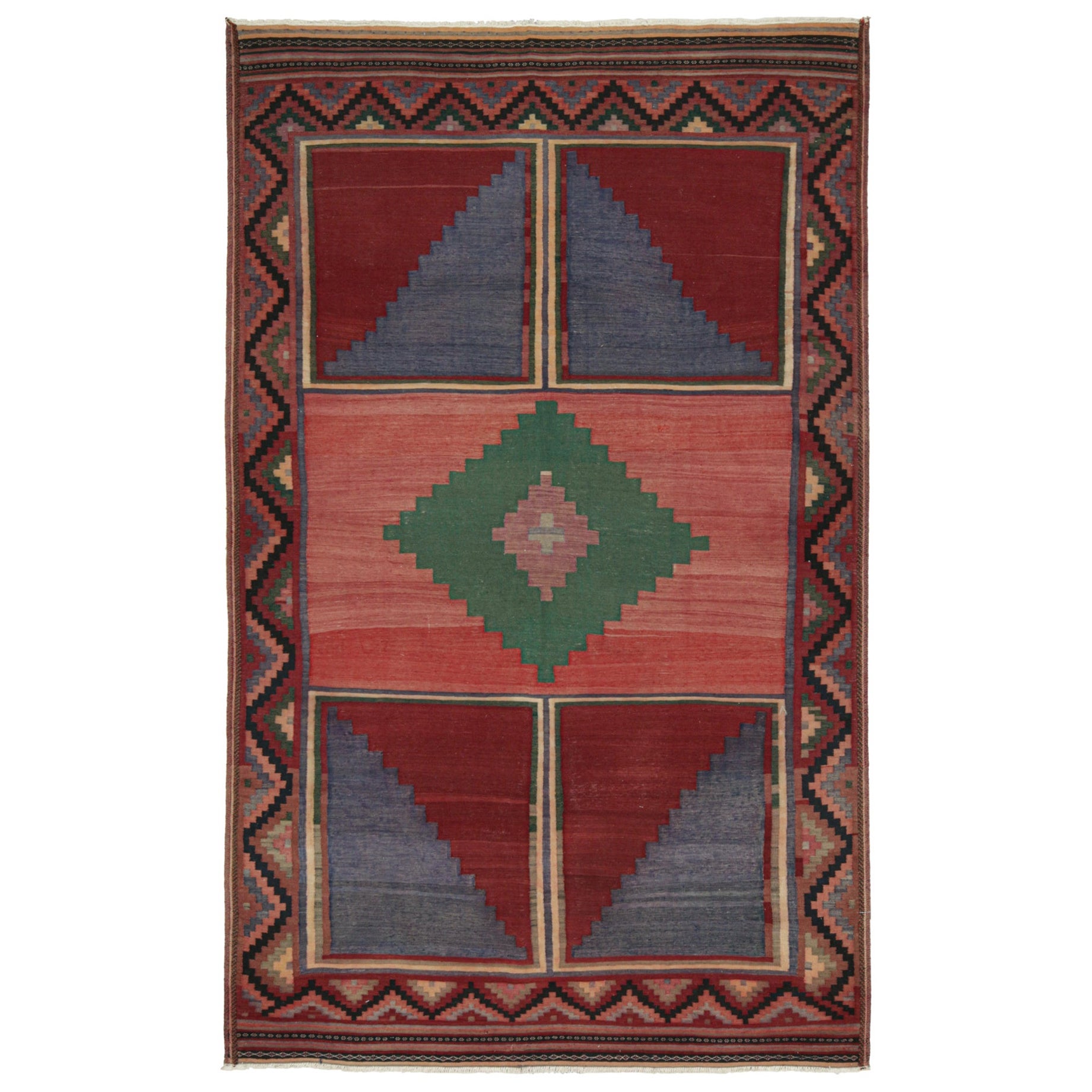 Vintage Tribal Kilim in Red with Teal Medallion For Sale