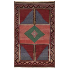 Vintage Tribal Kilim in Red with Teal Medallion