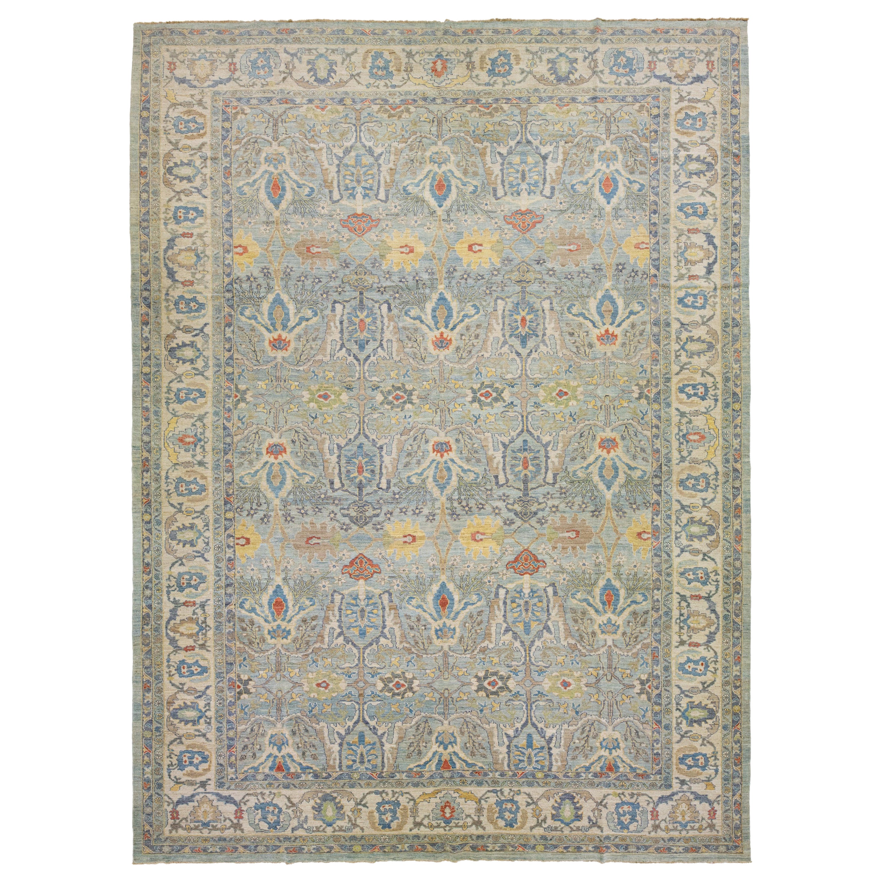 Contemporary Oversize Sultanabad Blue Wool Rug with Allover Pattern