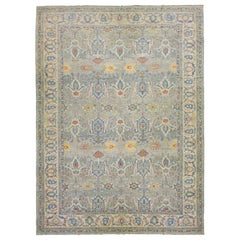 Contemporary Oversize Sultanabad Blue Wool Rug with Allover Pattern