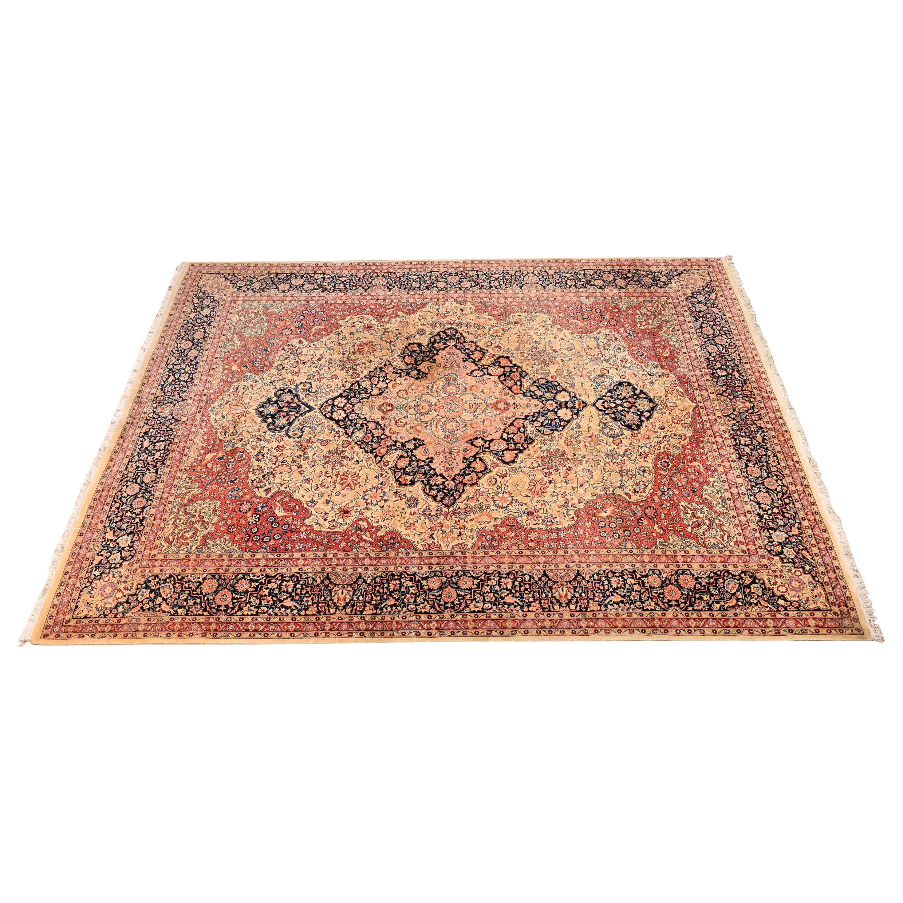Vintage Hand-Knotted Persian Tabriz Room Size Wool Area Rug For Sale