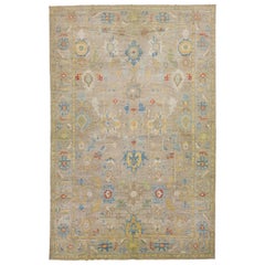 Oversize Sultanabad Wool Rug Handmade with Allover Floral Motif