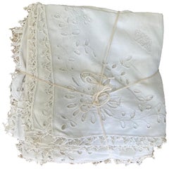 1910 White Linen Pulled Openwork, Set of 7