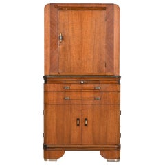 Vintage Art Deco Walnut Bar Cabinet by Hamilton, circa 1930s