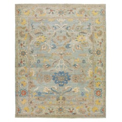 Blue Modern Sultanabad Oversize Wool Rug with Allover Floral Pattern