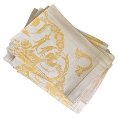 Tissu de table et serviettes en damas jaune canari bicolore et coton poli, 13 pièces 