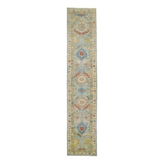 Modern Sultanabad Long Wool Runner with Allover Pattern in Blue