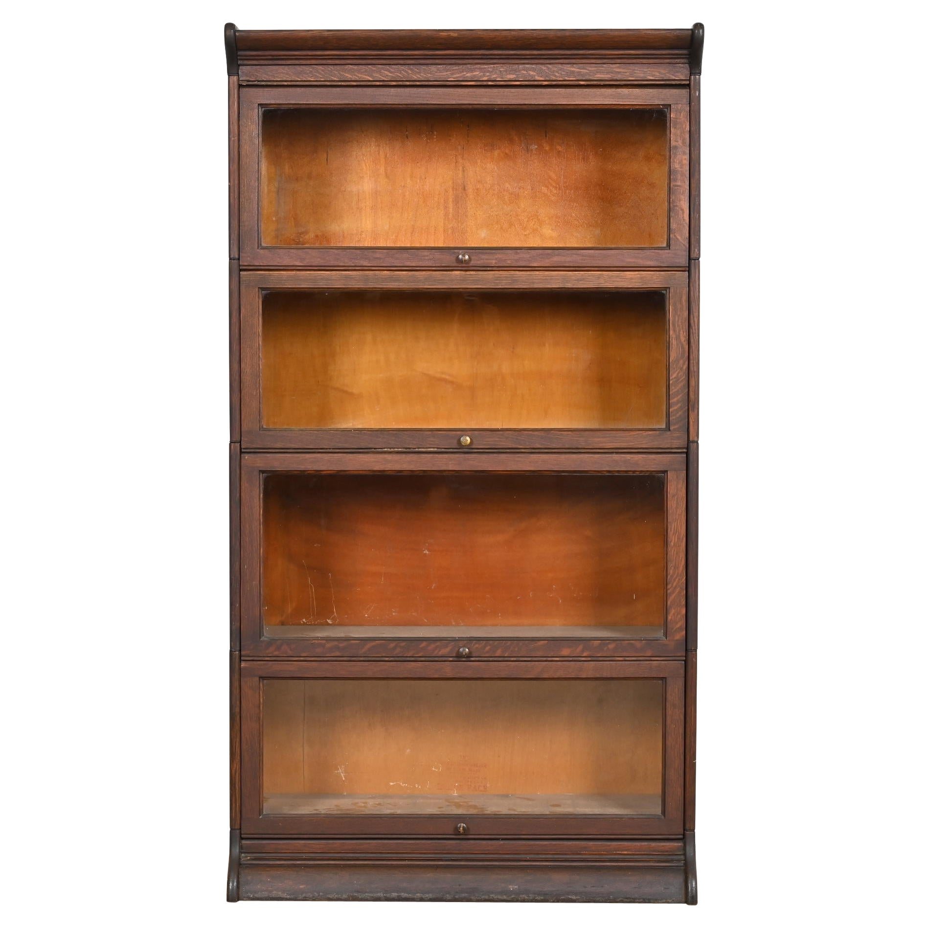 Antique Arts & Crafts Oak Four-Stack Barrister Bookcase by Gunn, circa 1920s