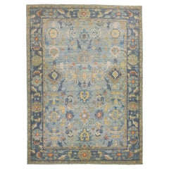 Light Blue Oversize Sultanabad Wool Rug Handmade with Allover Pattern