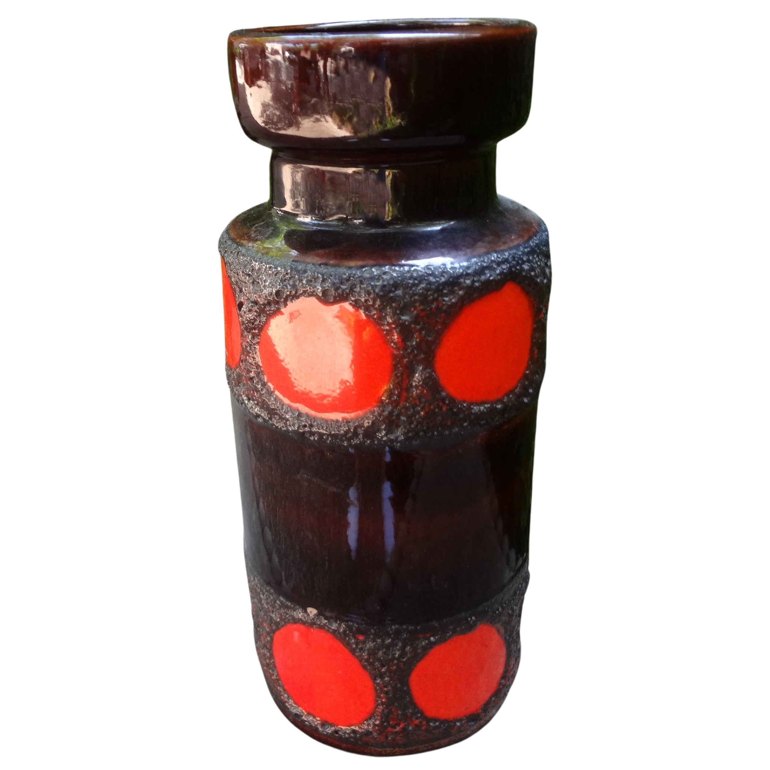 Vase en poterie émaillée d'Allemagne de l'Ouest avec un design géométrique
