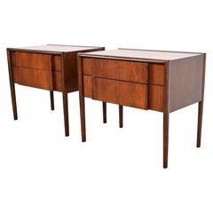 Barney Flagg for Drexel Parallel Sculpted Walnut Nightstands, Newly Refinished