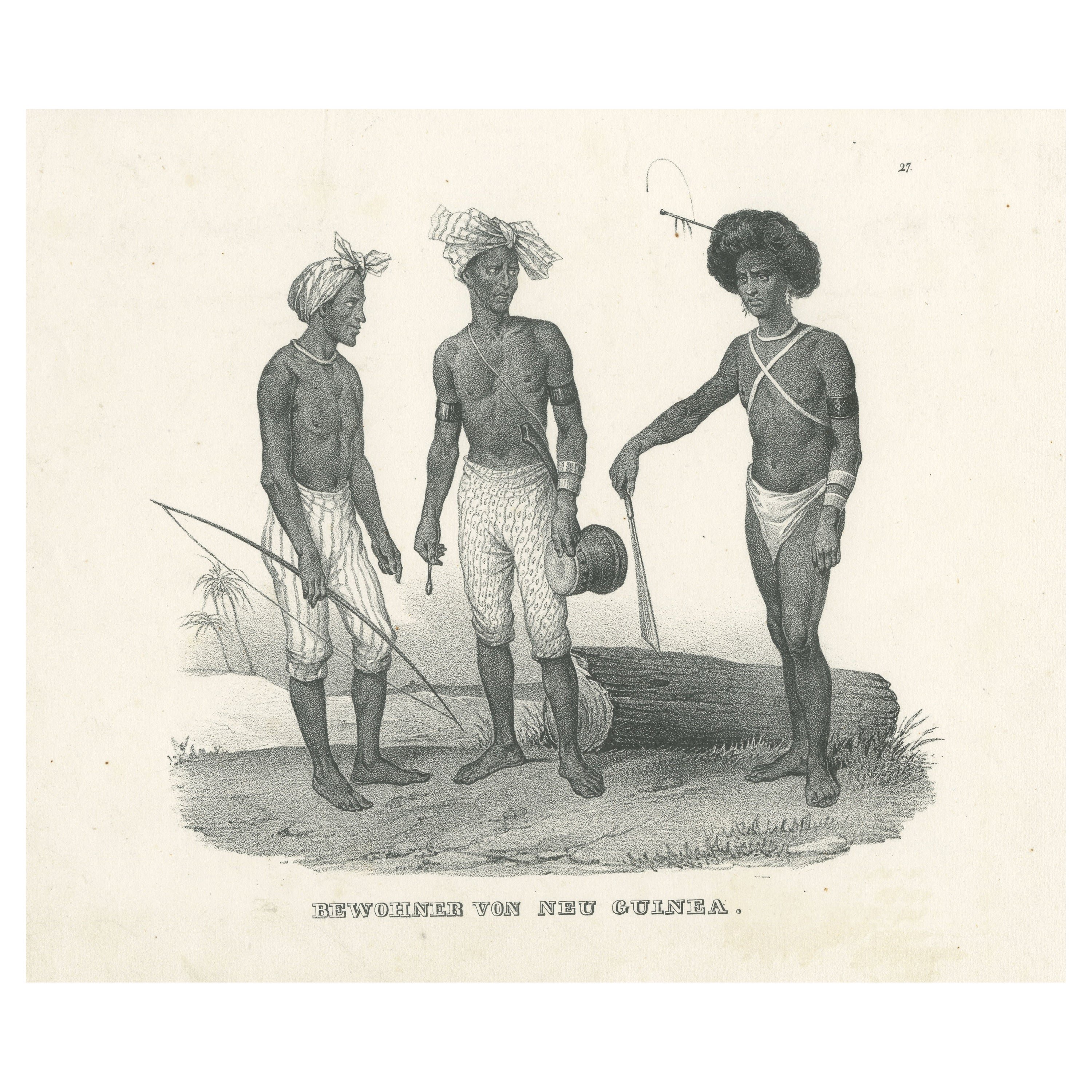 Antique Print of Inhabitants of New Guinea For Sale