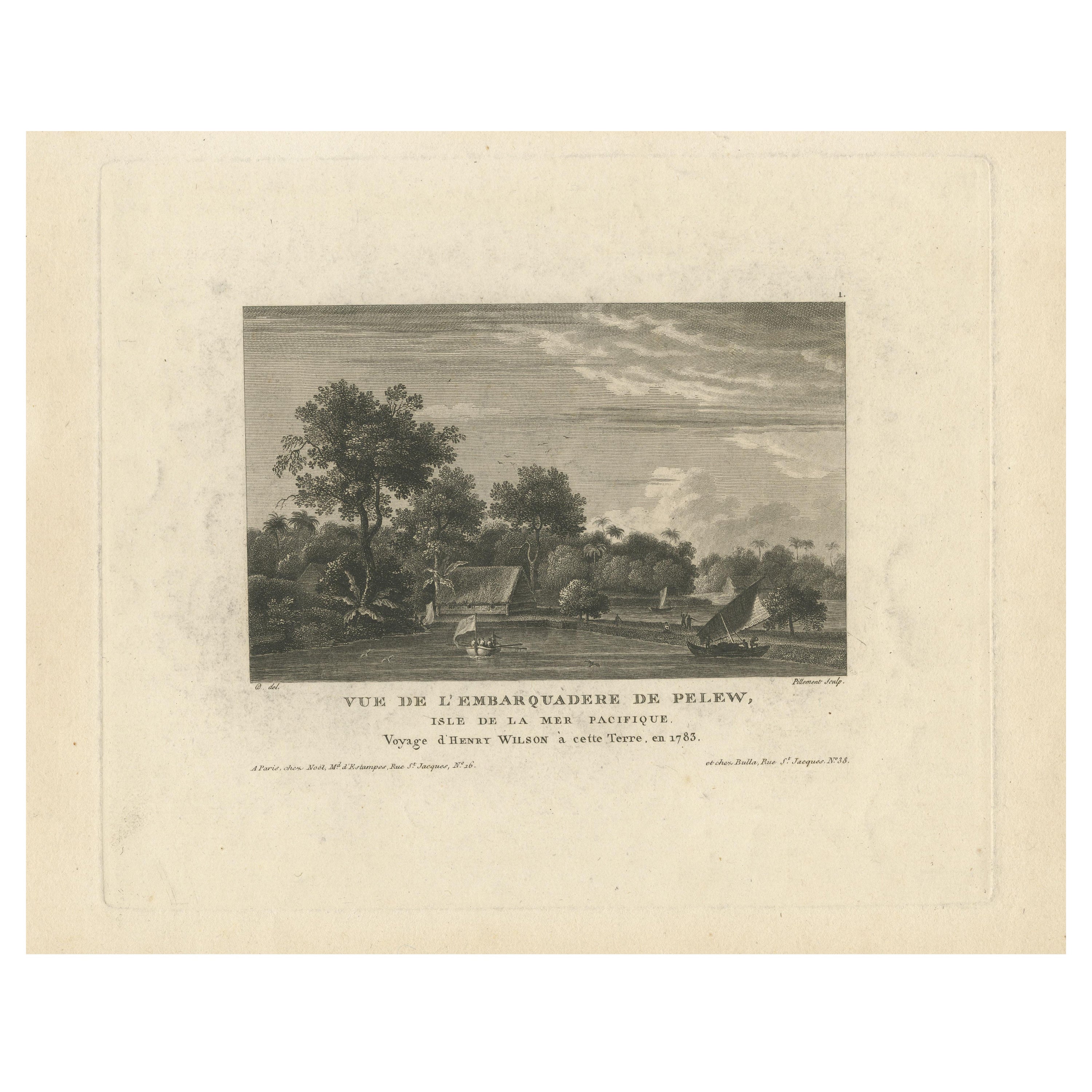 Impression ancienne avec une vue de «lew » ou de l'île de Palau, Pacifique