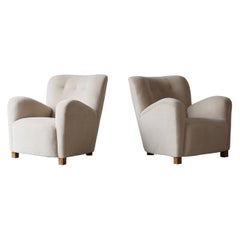 Superb Pair of Armchairs, Newly Upholstered in Pure Alpaca, Denmark, 1940s