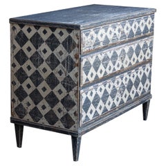 Hand Painted Chest of Drawers with Harlequin Pattern, 19th Century