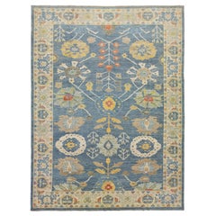 Modern Navy Blue Sultanabad Wool Rug Handmade with Floral Design