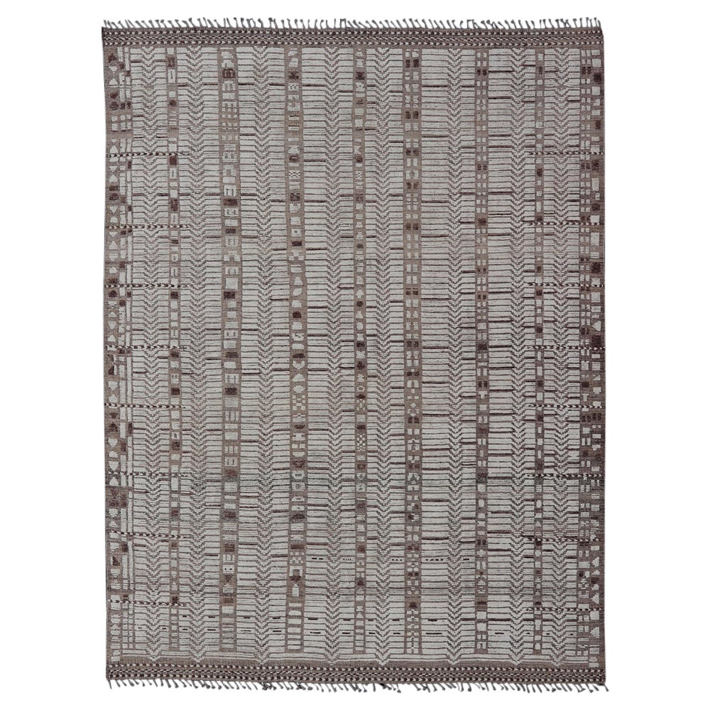 Moroccan Style Modern Casual Hand Knotted Rug In Cream and Tan With Texture