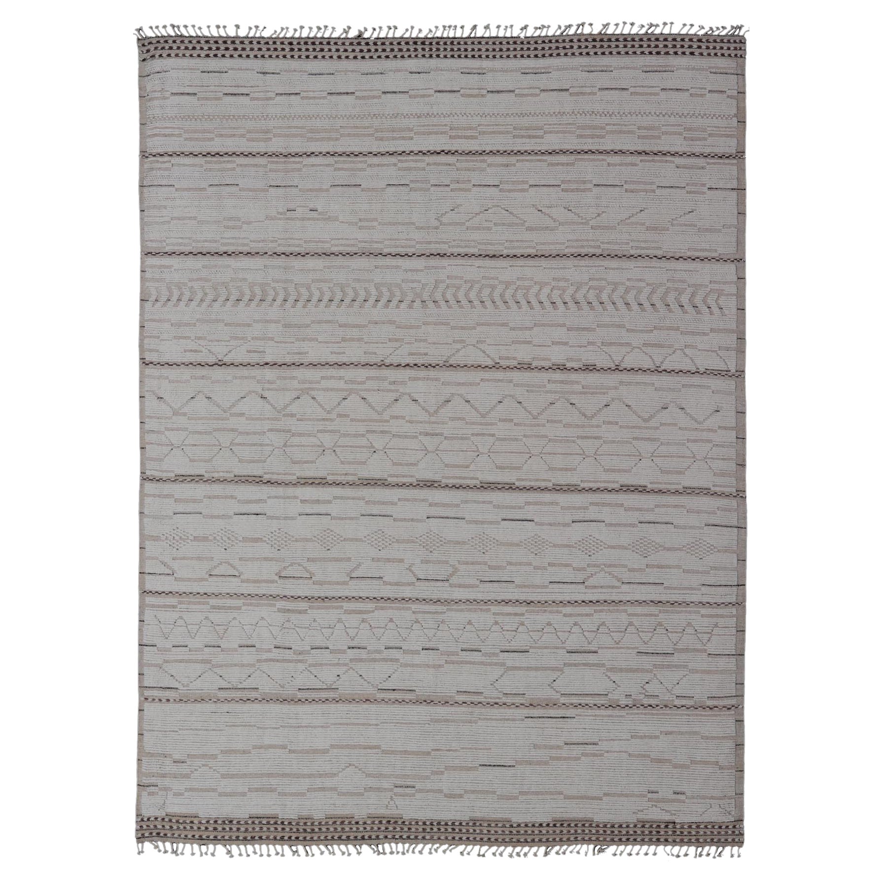 Large Modern Rug in Muted Off White. Light Brown with Minimalist Design