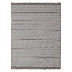 Large Modern Rug in Muted Off White. Light Brown with Minimalist Design