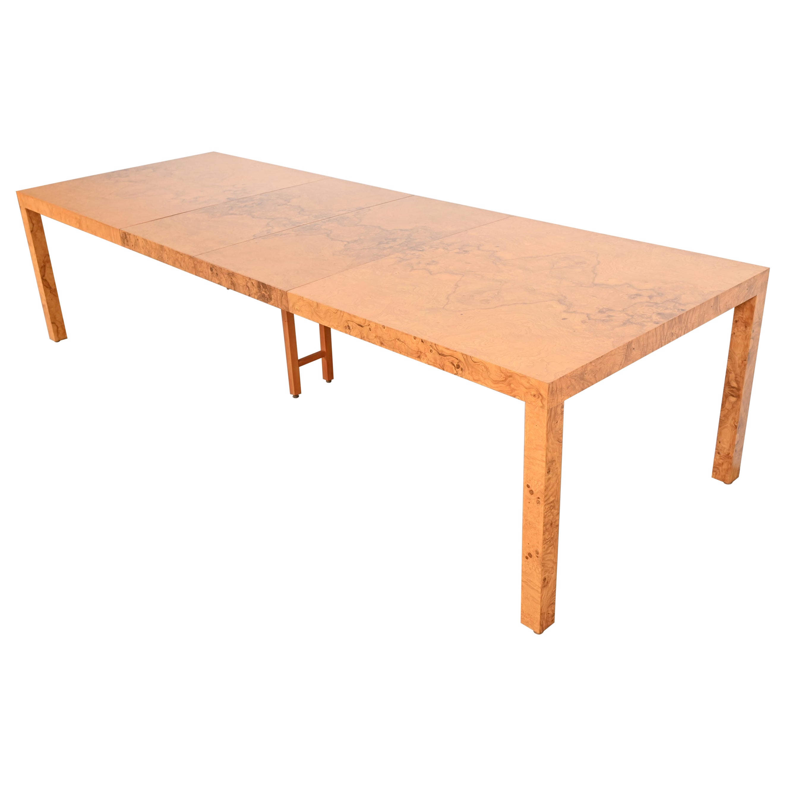 Milo Baughman for Directional Burl Wood Parsons Dining Table, Newly Refinished