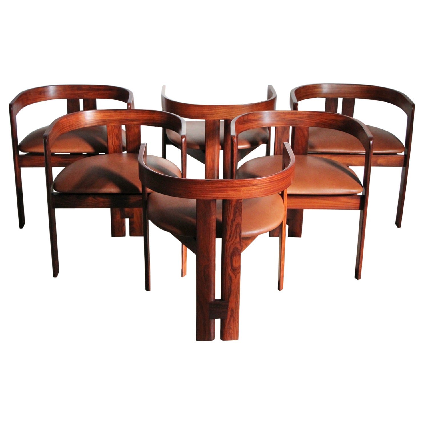 Tobia Scarpa Sculpted Rosewood and Leather "Pegreco" Dining Chairs
