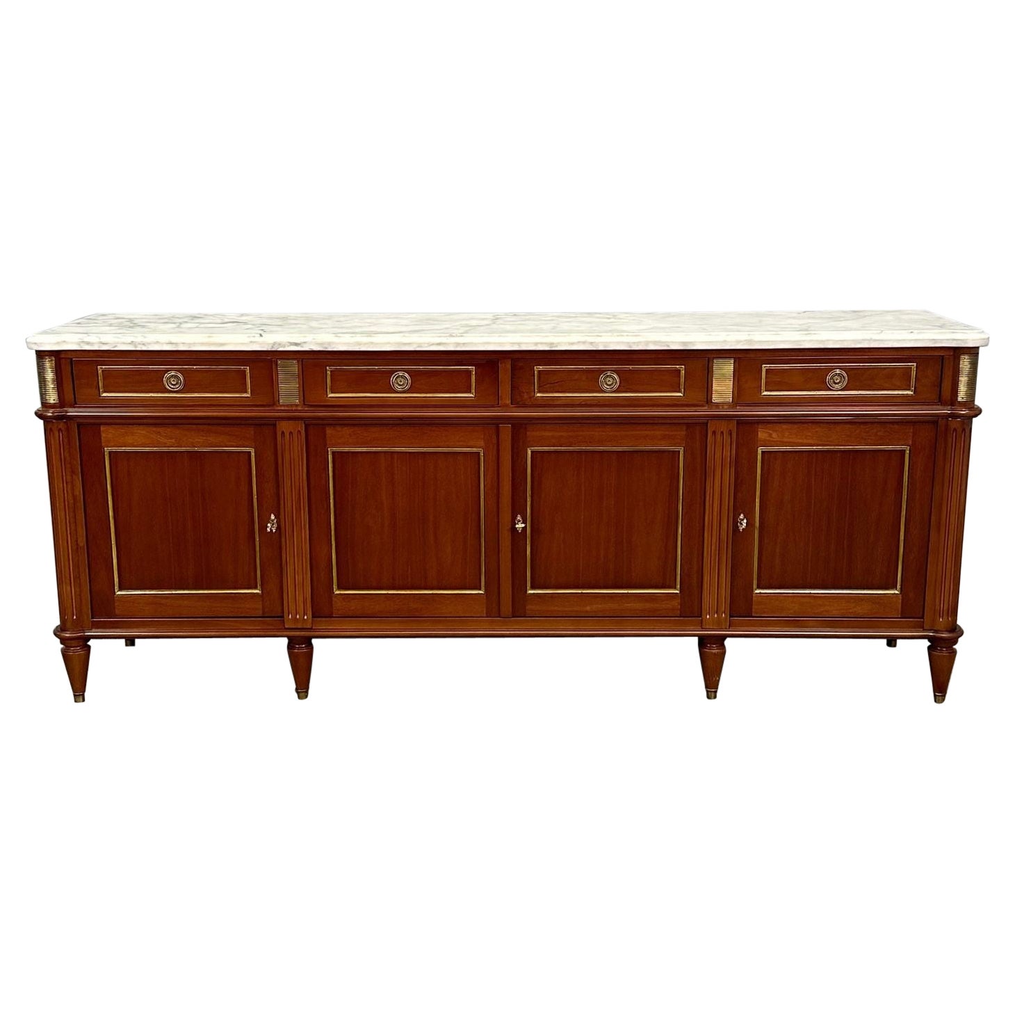 Louis XVI Hollywood Regency Style Bronze Mounted Mahogany Sideboard / Credenza For Sale