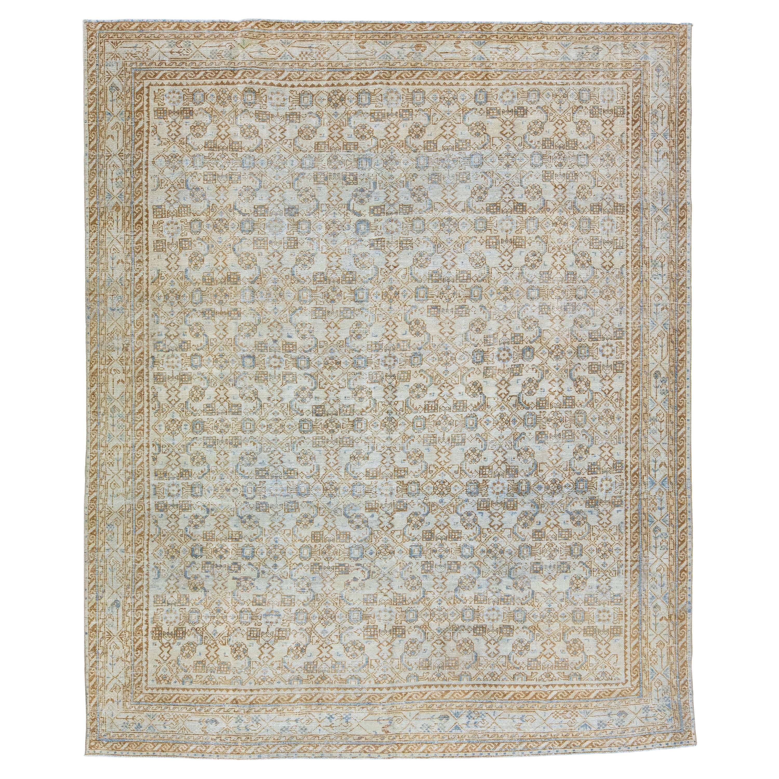 Antique Persian Mahal Wool Rug with Allover Design in Beige