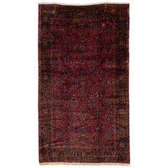 Vintage Oversize Persian Sarouk Wool Rug with Classic Floral Design in Red