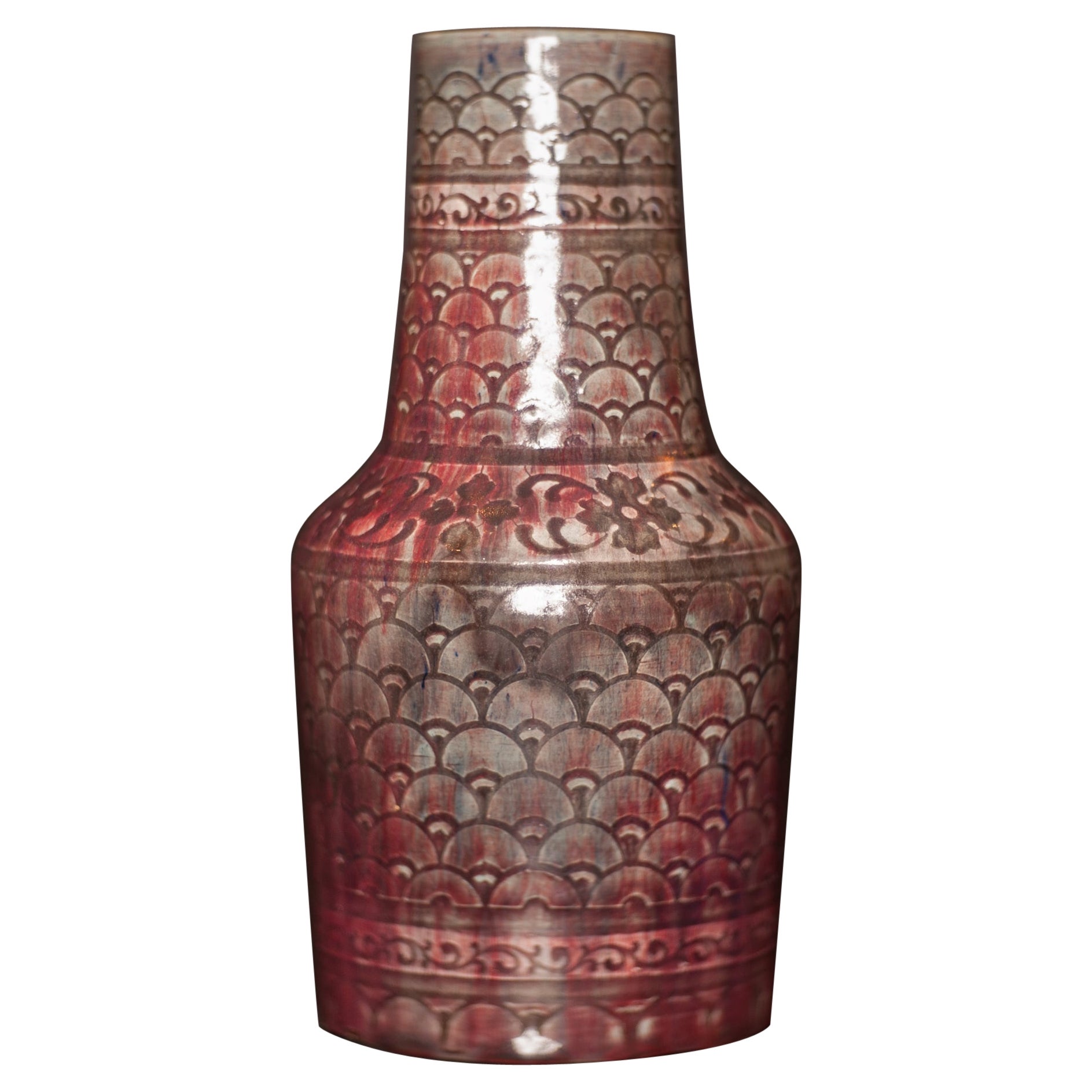 Art Nouveau Shell Pattern Stoneware Vase by Auguste Delaherche For Sale