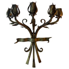 Antique Gilt Iron Bronze Floral Wall Candleholder 