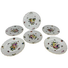 Vintage Set of 6 Herend Market Garden Floral and Fruit Porcelain Dinner Plates