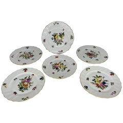 Set of 6 Herend Market Garden Floral and Fruit Porcelain Dinner Plates