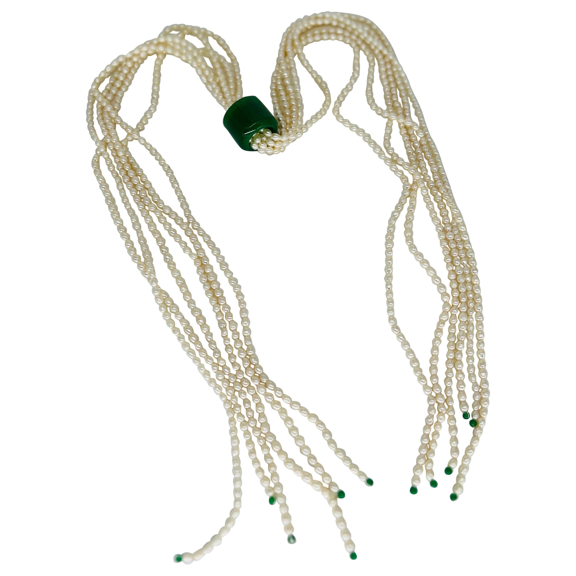 Important Multi-stranded Pearl & Jade Open Work Necklace For Sale